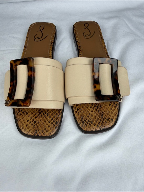 Sam Edelman Shoes - Sam Edelman Cream Slide Sandals with Tortoiseshell Buckle